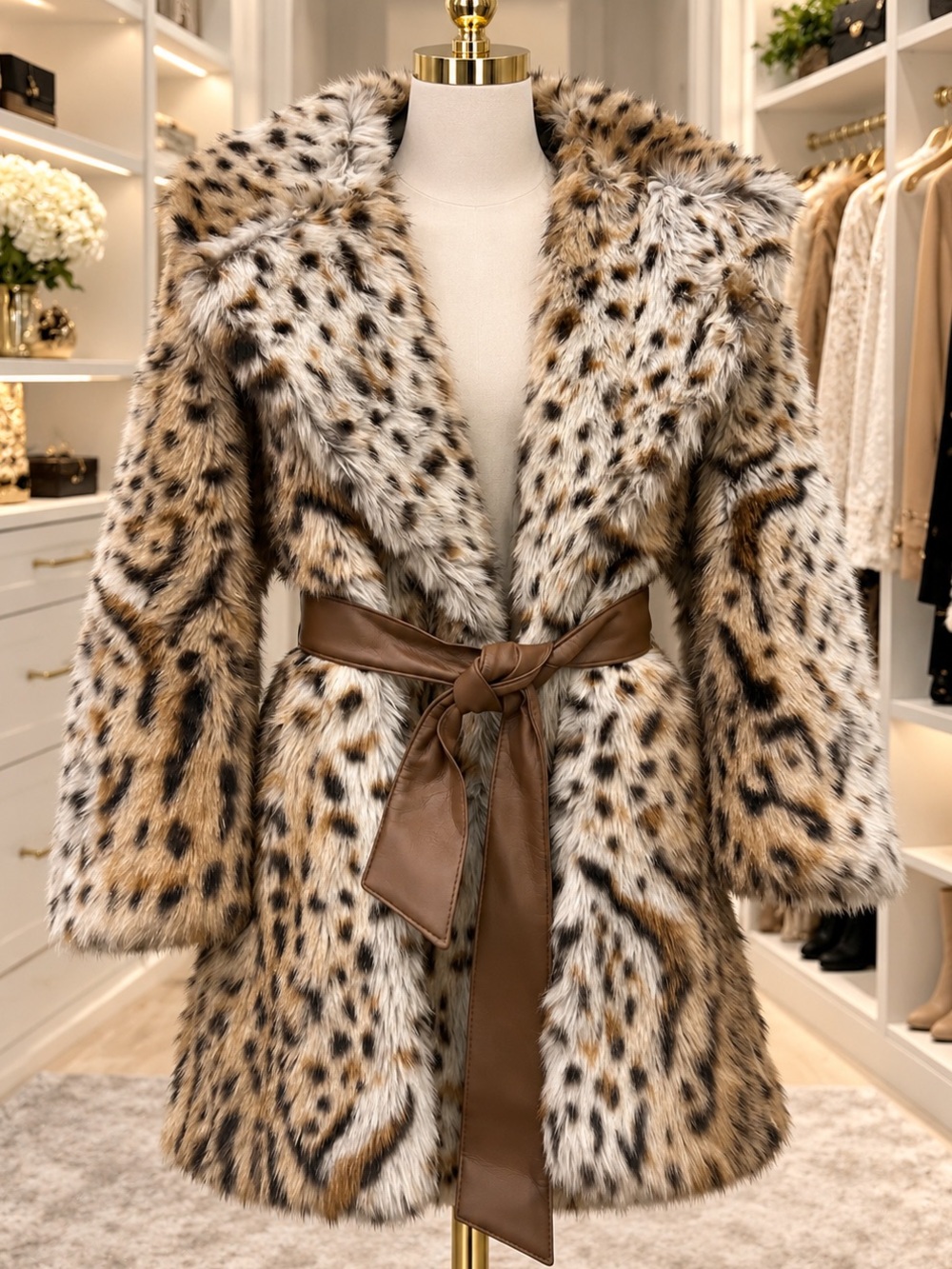 VTG Tissavel France Animal Print Faux Fur Coat Animal Print Womens Sz S